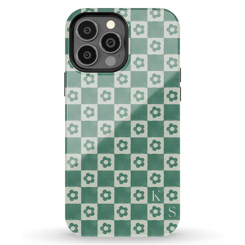 Custom Initials Floral Checkerboard iPhone Case
